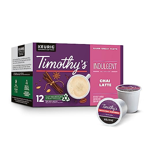 TIMOTHY'S, Chai Latte, Medium Roast, K-Cup Pods, 12 Count