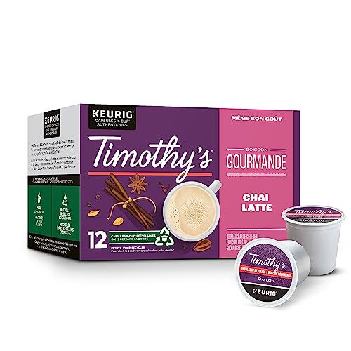 TIMOTHY'S, Chai Latte, Medium Roast, K-Cup Pods, 12 Count